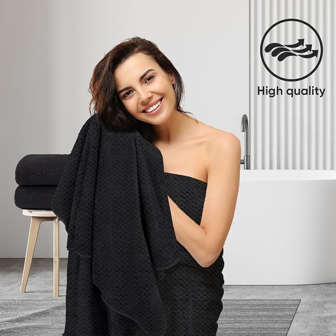 HOMEXCEL Bath Sheets 2PK, 35x70 in, Absorbent&Soft, Extra Large Bath Towel | Lightweight and Quick Drying Microfiber Towels for Bathroom, Yoga, SPA, Fitness, Black
