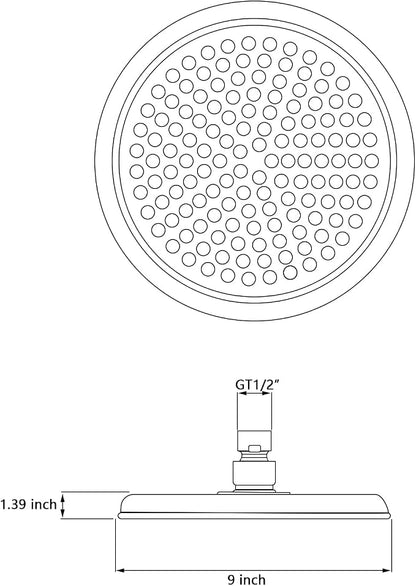 Bright Gold 9inch Rain Showerheads, High Pressure Rainfall Overhead Shower Head Replacement, Classic Vintage Stainless Steel Shower Heads with Silicone Nozzle