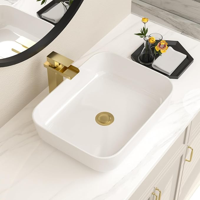 20x16 Inch Bathroom Vessel Sink White Vessel Sink Rectangule Bowl Sinks for Bathrooms Above Counter Rectangular Ceramic Vessel Bathroom Sink Porcelain Lavatory Vanity Sink Basin