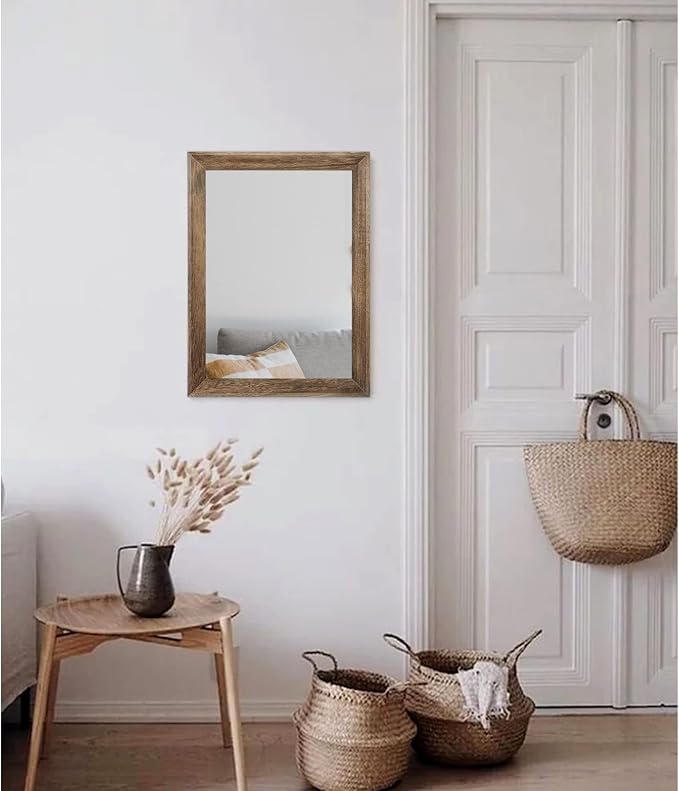 AAZZKANG Rustic Wood Mirror Rectangle Decorative Wall Mirrors with Frame | Bedroom Living Room Bathroom Entryway Hanging Small Brown