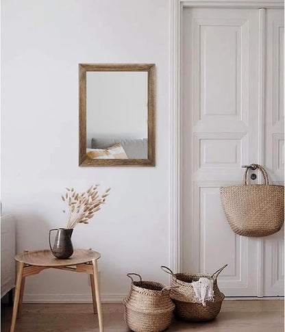 AAZZKANG Rustic Wood Mirror Rectangle Decorative Wall Mirrors with Frame | Bedroom Living Room Bathroom Entryway Hanging Small Brown