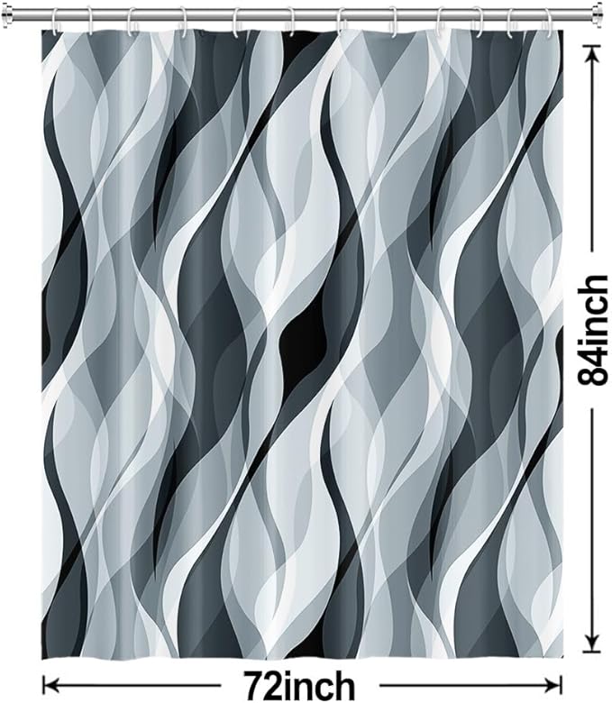 Blue Shower Curtain, Modern Abstract Blue and Grey Striped Shower Curtain Set for Bathroom Waterproof Polyester Shower Curtain with Hooks, 72x84 Inch
