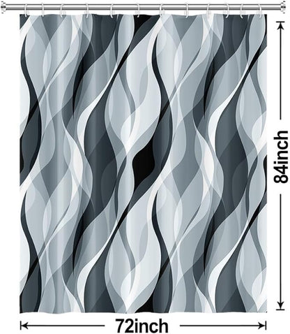 Blue Shower Curtain, Modern Abstract Blue and Grey Striped Shower Curtain Set for Bathroom Waterproof Polyester Shower Curtain with Hooks, 72x84 Inch