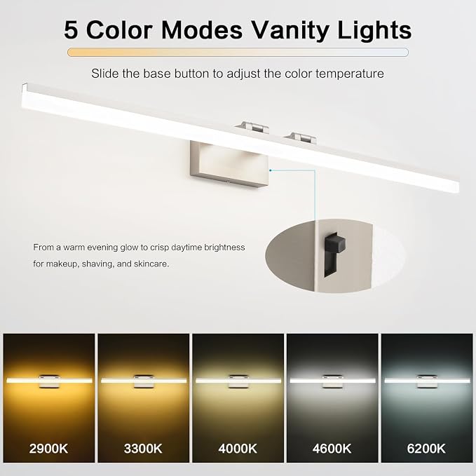 SOLFART Vanity Lights for Bathroom Retractable: 48 Inch 5CCT Brushed Nickel Led Bathroom Light Fixtures Dimmable Adjustable Head ETL Listed