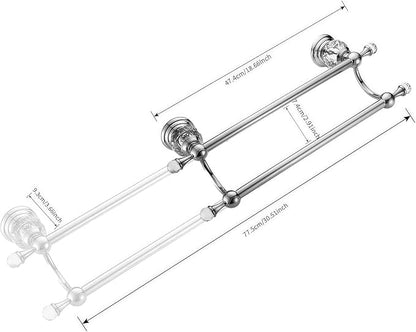 Double Chrome Crystal Towel Holder Adjustable Gold Towel Bar 14 to 25 Inch, Towel Rack Rail for Bathroom Wall Mounted