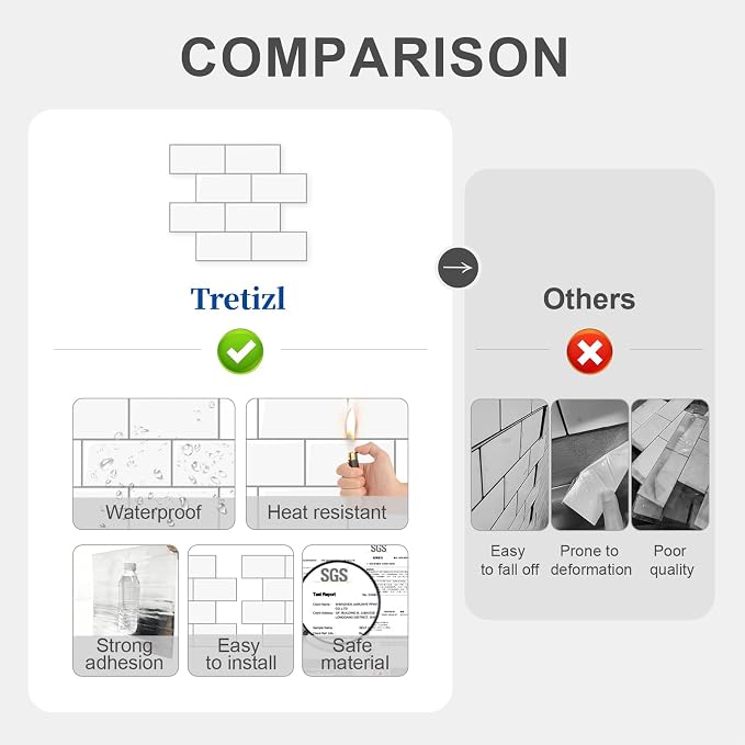 10 Sheets Thicker Peel and Stick Backsplash, Peel and Stick Tiles, Marble Look Wall Tiles Backsplash for Kitchen and Bathroom, Livingroom, 12"x9.8", White