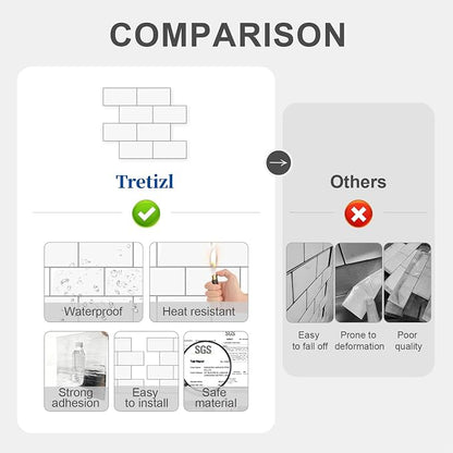 10 Sheets Thicker Peel and Stick Backsplash, Peel and Stick Tiles, Marble Look Wall Tiles Backsplash for Kitchen and Bathroom, Livingroom, 12"x9.8", White