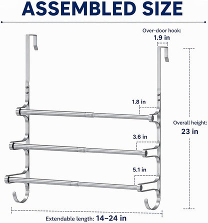 CANYAVE Over The Door Towel Rack, Over Door Towel Rack for Bathroom Door, Triple Towel Storage Holder with Hooks (Silver)