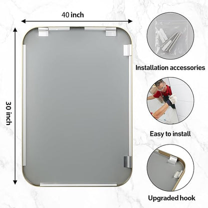 40x30 Inch Gold Bathroom Mirror, Brushed Brass Gold Metal Framed Rectangular Mirror with Rounded Corner, Bathroom Vanity Mirror for Bedroom or Living Room, Horizontal/Vertical