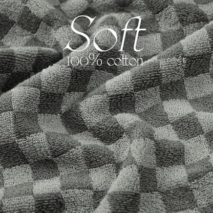 Jacquotha Grey Checkered Towel Set of 8, Cotton Towels for Bathroom Decor