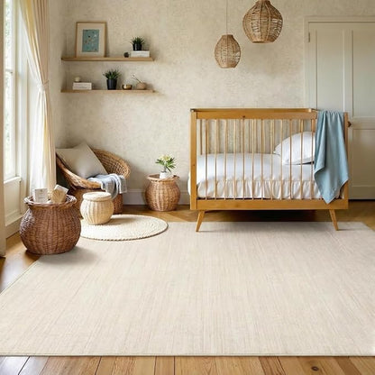 Garvee Large Rugs for Living Room 10x13 Solid Color Washable Rug, Beige | Modern Non Slip Backing Low Pile Non Shedding Stain Resistant Minimalist Soft Area Rug for Bedroom Dining Room Nursery