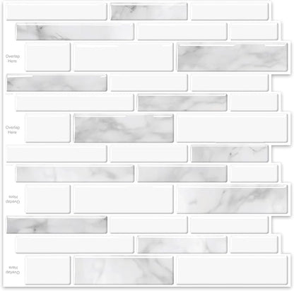10 Sheets Peel and Stick Backsplash, 12"x12" Peel and Stick Tiles, Marble Look Wall Tiles Backsplash for Kitchen and Bathroom, Livingroom,White and Gray