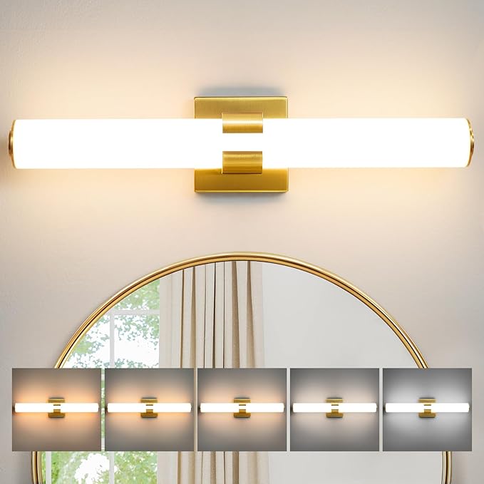 Bathroom Vanity Light Fixtures Over Mirror - 22.8 Inch Gold Bathroom Light Fixtures with Acrylic Shade 18W Dimmable 5CCT LED Vanity Light Modern Bathroom Sconces