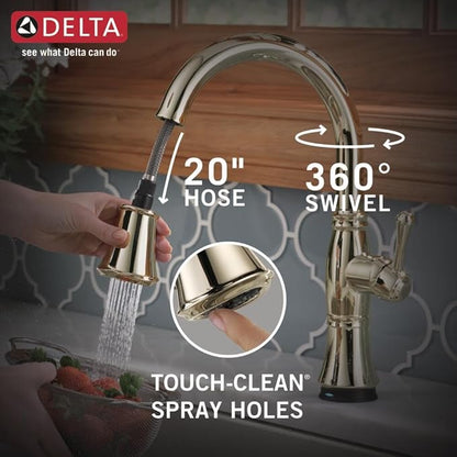 Delta Faucet Cassidy Touch Kitchen Faucet, Kitchen Faucets with Pull Down Sprayer, Kitchen Sink Faucet, Touch Faucet, Delta Touch2O Technology, Lumicoat Polished Nickel 9197T-PN-PR-DST