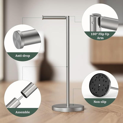 Brushed Nickel Toilet Paper Holder Stand Free Standing Tissue Roll Holder | Freestanding Toilet Paper Stand Storage for Bathroom 304 Stainless Steel Rustproof for 4 Rolls(Fits All Rolls) by Evolvegoods