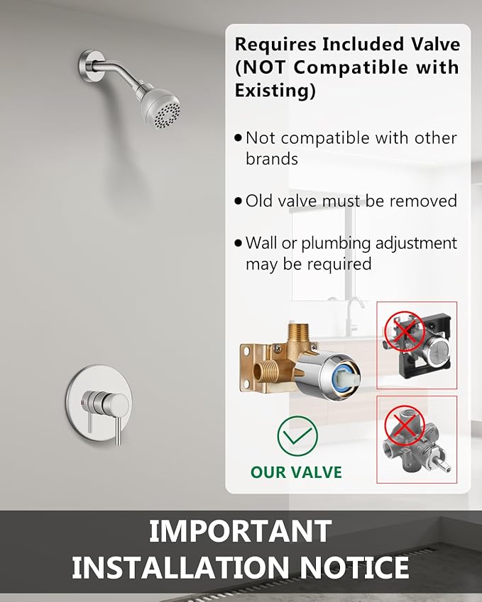 Shower Faucet with Valve, Shower Valve Kit and Head, Single Handle Shower Faucet Set with Rough-In Valve, Shower Trim Kit, Polish Chrome