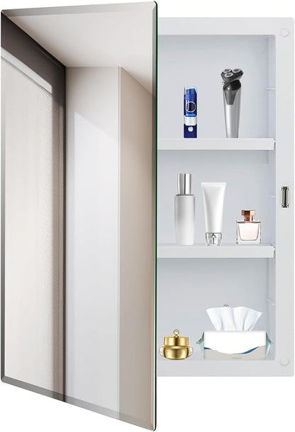 Bathroom Medicine Cabinet with Beveled Mirror,Medicine Cabinet with Storage Function,Hanging Storage Cabinet,Bathroom Mirror Cabinet,Adjustable Shelves,White (16 x 20 inch)