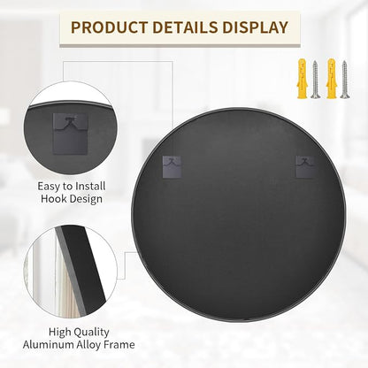 BEAUTYPEAK 40 Inch Round Mirror, Metal Frame Circle Mirror, Black | Wall Mounted for Entryway, Bathroom, Vanity, Living Room