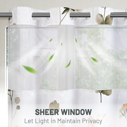 No Hook Floral Shower Curtain with Liner, Khaki, 71x74 | Snap in Liner, 3 in 1, Water Repellent, Easy Install, Machine Washable, Hotel Style for Bathroom, Watercolor Pattern