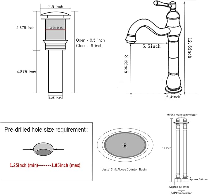 GGStudy 360° Swivel Single Handle One Hole Bathroom Vessel Sink Faucet Matching Pop Up Drain Without Overflow Brushed Nickel