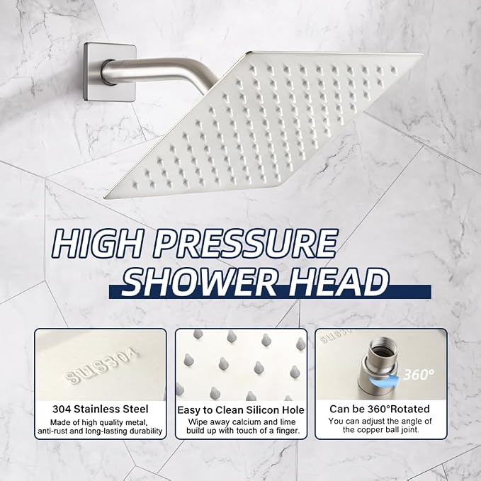 Shower Tub Faucet Set Brushed Nickel Bathroom 8 Inch Shower Head System with Tub Spout Wall Mounted Singe Handle Tub and Shower Trim Kit with Valve