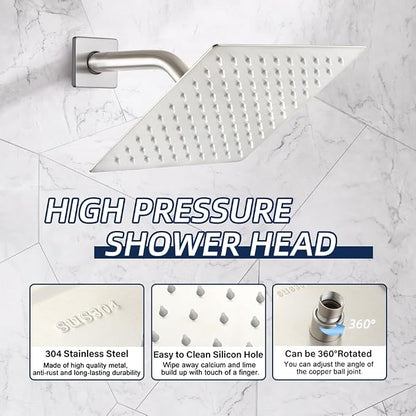Shower Tub Faucet Set Brushed Nickel Bathroom 8 Inch Shower Head System with Tub Spout Wall Mounted Singe Handle Tub and Shower Trim Kit with Valve