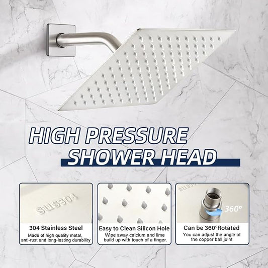 Shower Tub Faucet Set Brushed Nickel Bathroom 8 Inch Shower Head System with Tub Spout Wall Mounted Singe Handle Tub and Shower Trim Kit with Valve