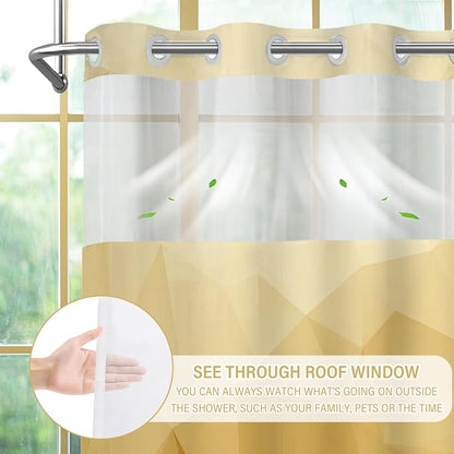 No Hook Shower Curtain with Snap in Liner Set, Yellow, 71x74 | Waterproof Fabric for Bathroom, Modern Hotel Style Ombre Design, Mesh Top Window, Machine Washable, Quick Install