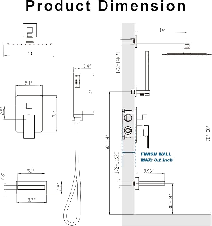 Gold Shower System with Tub Spout, All Metal Tub Shower Faucet Set with 10" Rain Shower Head and Handheld Spray combo, Wall Mounted Tub Shower Systems with Valve and Trim Kit, Brushed Gold