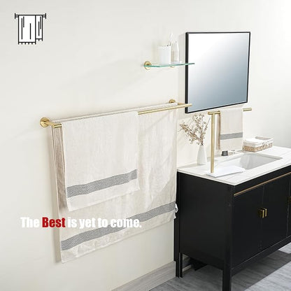 JQK Double Bath Towel Bar, Brushed Gold 39 Inch 304 Stainless Steel Thicken 0.8mm Towel Rack for Bathroom, Towel Holder Wall Mount, Useable Length 36 Inch, TB100L36-BG