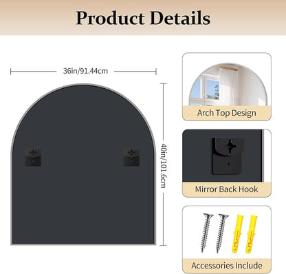 COFENY Arched Mirror, 36’’x40’’ Silver Arch Mirrors for Bathroom Sink, Wide Bathroom Vanity Mirror with Metal Frame, Modern Wall Mounted Mirror for Bedroom Living Room Mantle Entryway