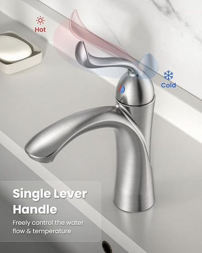 APPASO Bathroom Sink Faucet, Single Hole Sink Faucet Spot Resist with Optional Deck Plate for 1 to 3 Hole Installation, Single Handle Vintage Design with Pop Up Drain for Vanity,Brushed Nickel