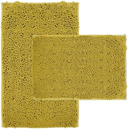 Bathroom Rugs Sets 2 Piece Extra Soft Chenille Bathroom Mats Non Slip Bath Mat Set,Absorbent Shaggy Rugs Perfect Plush Bath Rugs with U-Shaped Toilet Rug,Bathrom Carpets for Bathroom Gold