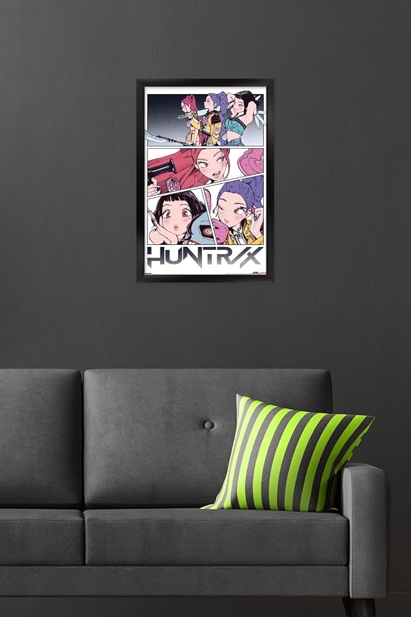 Trends International Netflix KPop Demon Hunters (2025) - Huntrix Manga Panels Wall Poster, 22.4L x 14.7W, Black Framed Version