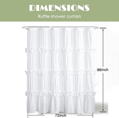 Homechoice Decor Victorian White Ruffle Shower Curtain 72" W x 96" H | Vintage Handcrafted Bow Tie Bath Curtain for Master Bathroom, Ruched Microfiber Bathroom Curtain with 12 Buttonholes (LQ-10)