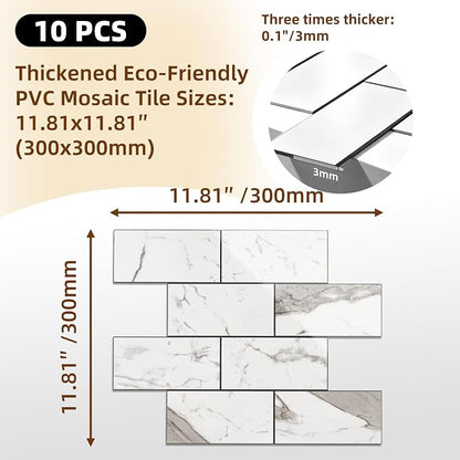 Peel and Stick Backsplash Tile for Kitchen & Bathroom Walls (Polished Carrara Marble, 10 Tiles - 9.7 sq. ft. (0.9 m²))
