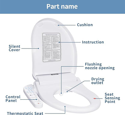 KERDE Electric Bidet Toilet Seat,Bidets For Existing Toilets,Rlongated,One-click Intelligent Operation, Warm Water Cleaning,Slow Close,Seat Cushion Keep Constant Temperature In Winter (Armrest)