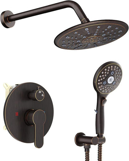 SunCleanse Oil Rubbed Bronze Shower System, Shower Faucet Sets Complete with Rain Shower Head and 7-Settings Handheld Shower Spray, Included Rough in Valve and Trim Kit