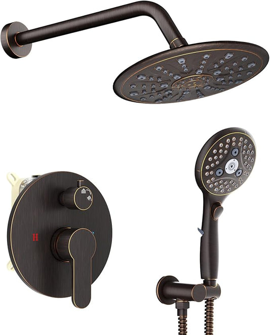 SunCleanse Oil Rubbed Bronze Shower System, Shower Faucet Sets Complete with Rain Shower Head and 7-Settings Handheld Shower Spray, Included Rough in Valve and Trim Kit