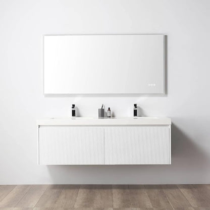 Blossom 60 Inch Double Sink Bathroom Vanity, All Wood Wall Mounted Floating Bathroom Vanity Cabinet with Acrylic Sink, Bathroom Sink Cabinet with Soft-Close Drawers, Modern Vanities, Matte White