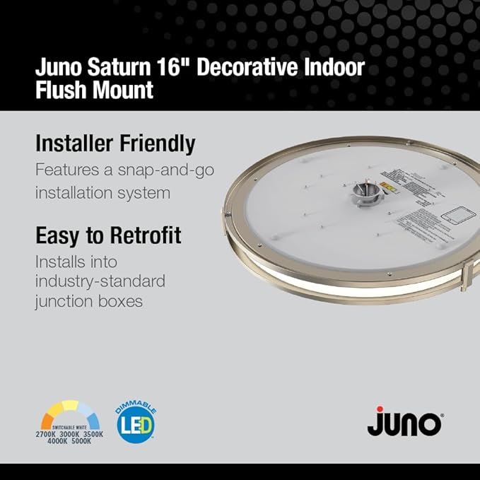 Juno Saturn Flush Mount Ceiling Light with Switchable Color Temperature (2700K-5000K), 16-Inch, Brushed Nickel