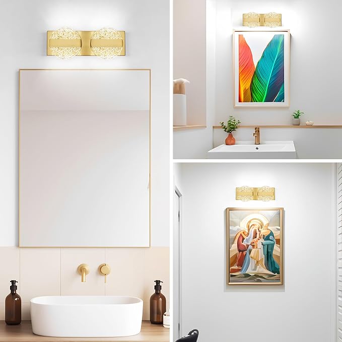 Luxury Brushed Gold Bathroom Vanity Light with High CRI 90+ LED for True Colors, 10W 6000K Cool White Modern Bathroom Lights Fixture Over Mirror for Makeup & Shaving