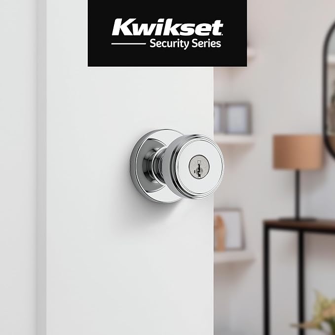 Kwikset Maven Entry Door Knob with Lock and Key, Secure Keyed Handle Exterior, Front Entrance and Bedroom, Polished Chrome, 10 Pack, Pick Resistant SmartKey Rekey Security