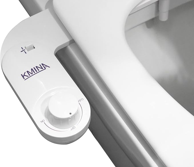 KMINA Toilet Bidet Attachment, Self-Cleaning Nozzle, Fresh Water Non-Electric, Adjustable Water Pressure, Rear Wash, White