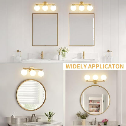 foucasal Gold 3-Light Globe Bathroom Vanity Light Fixture Over Mirror | G9 Socket, Plastic Milk Globe Shades, 4.72" Base, 10W Max, Adjustable Up/Down Light, Mid Century Style for Bathroom Bedroom