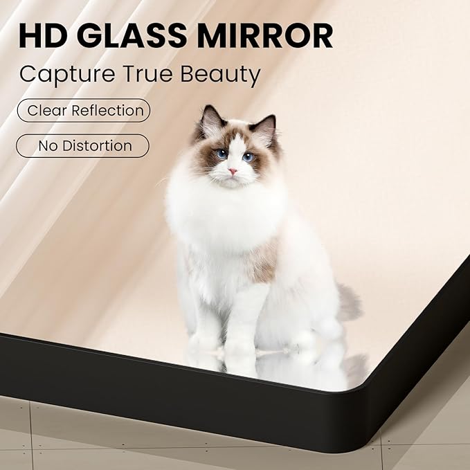 Black Bathroom Mirror, 20x30 Inch Rounded Rectangle Matte Framed Wall Mounted Mirror, Bathroom Vanity Mirror, Tempered Glass, Anti-Rust, Horizontal/Vertical