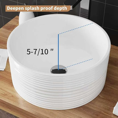 16"X16" Bathroom Vessel Sink, 7" Basin Depth Round Bathroom Sink, Above Counter White Porcelain Ceramic Modern Vanity Sink Rectangle Art Basin