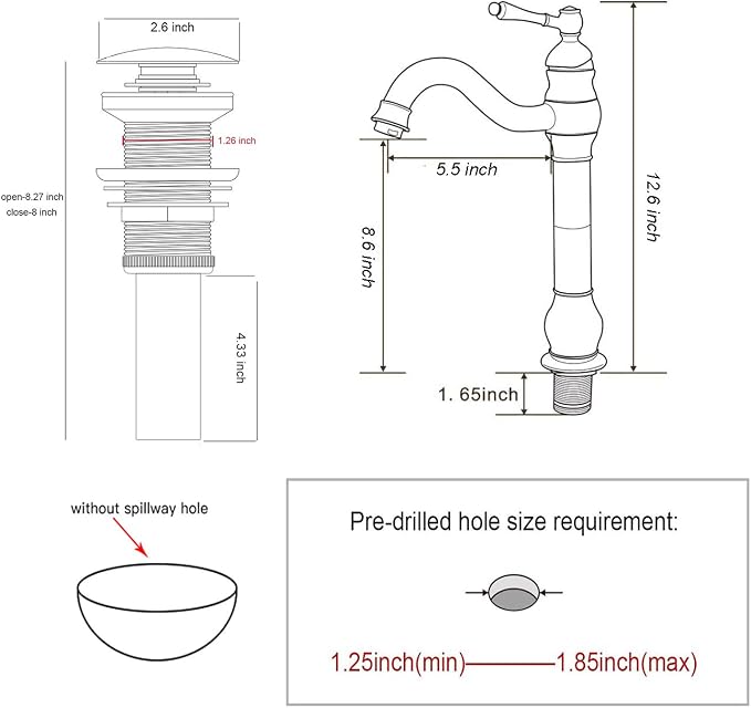 Bathroom Vessel Bowl Sink Faucet Brushed Nickel Single Handle with Drain | One Hole Lavatory Vanity Faucet 360° Swivel Matching Pop up Drain without Overflow Commercial Deck Mount