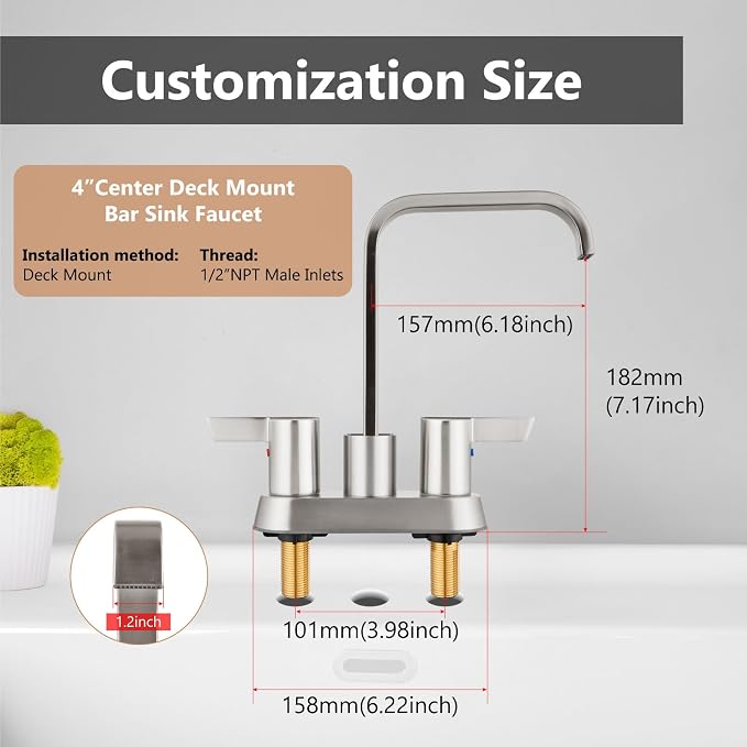 Brushed Nickel Waterfall Bathroom Faucet 4 Inch Centerset,2-Handle | Stainless Steel 3-Hole Deck-Mount Design Includes Supply Lines and Pop-Up Drain for a Complete Vanity Installation