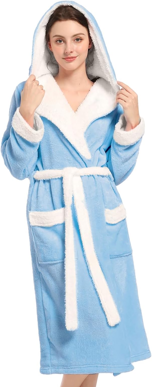 Inner Wish Women Hooded Plush Robe, Fleece Highly Absorbent Cozy Warm Bathrobe